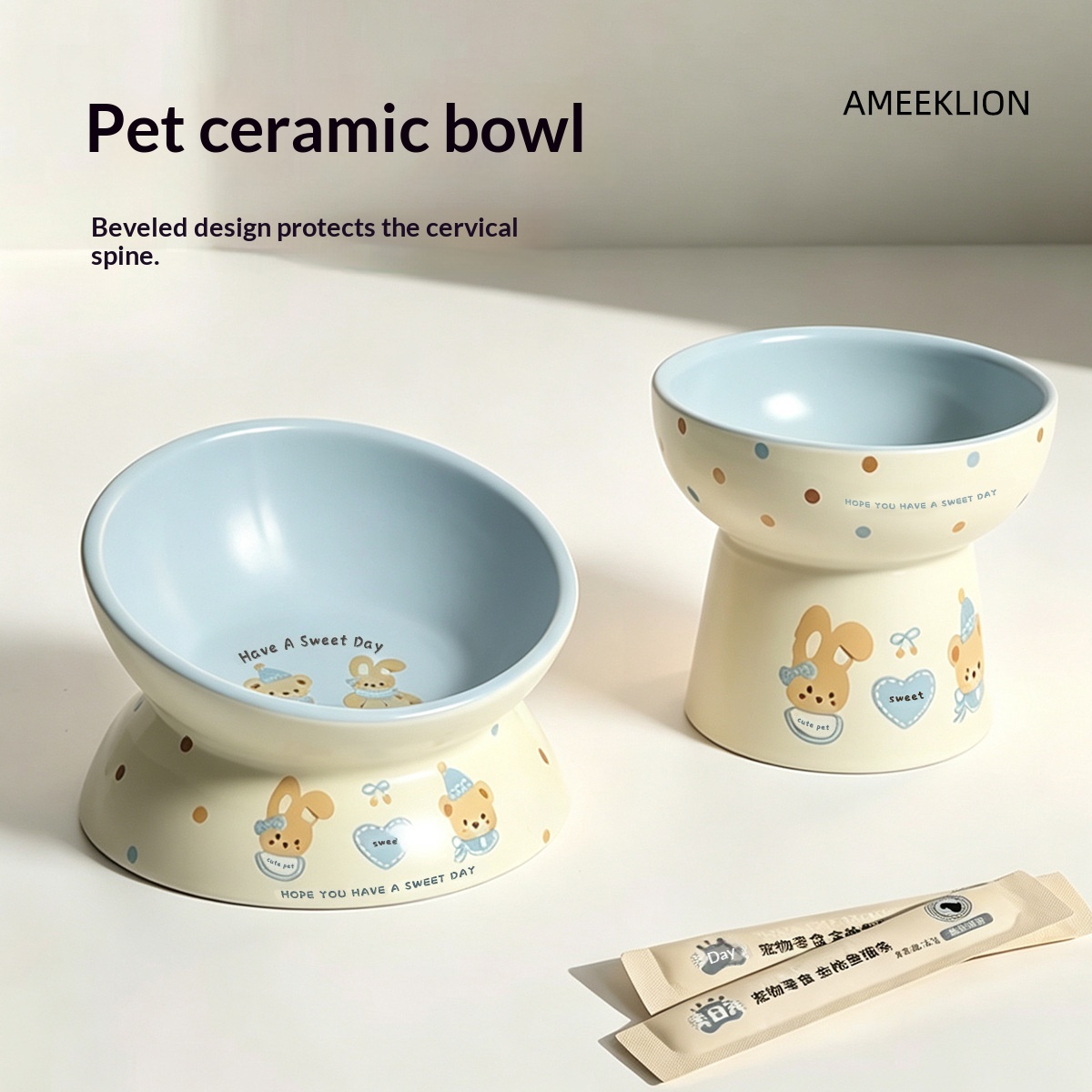 Large-diameter Ceramic Pet Bowl With A Sloped Rim And Elevated Base