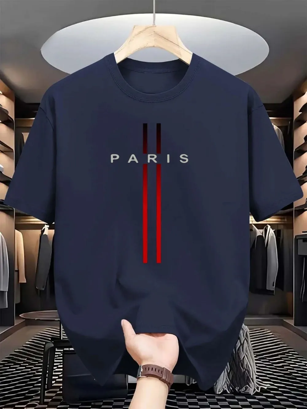 Men's new polyester fabric comfortable and breathable round neck T-shirt Paris letter…
