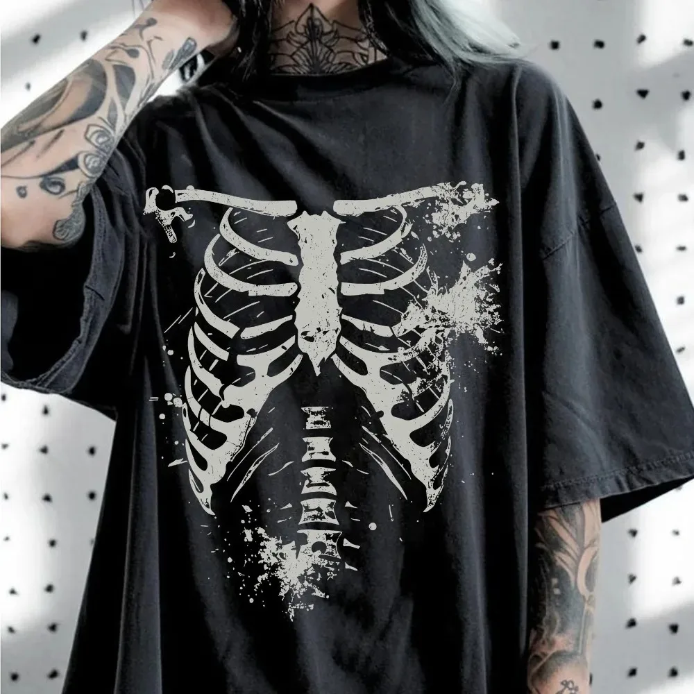 Dark Style Skull Print Large T-shirt Men's T-shirt Summer New Item Suitable for Both Men…