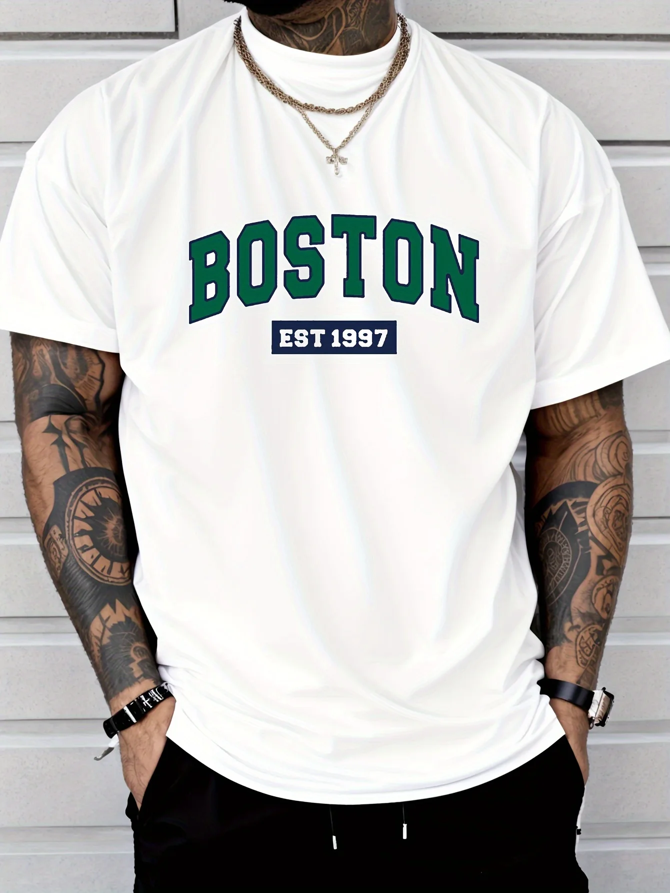 Men's Breathable Round Neck T-shirt Boston South Digital Printed Sports and Leisure…