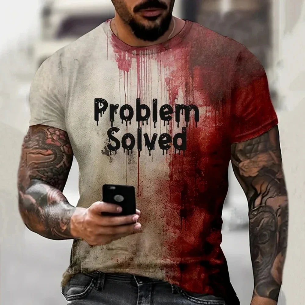 Men's T Shirts Problem Solved Bloody Print Tees Fashion Horrible Halloween Short Sleeve…