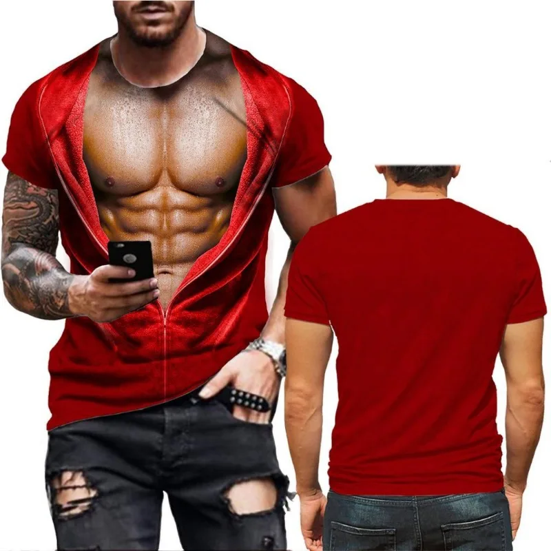 Men's Realistic 3D Muscle Tattoo Printed T-Shirt Funny Novelty Casual Camiseta Summer…