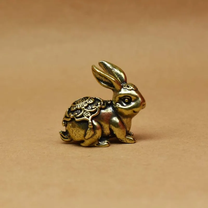 Retro Brass Zodiac Rabbit Figurine Metal Lucky Rabbit Statue Desktop Decoration Feng Shui…
