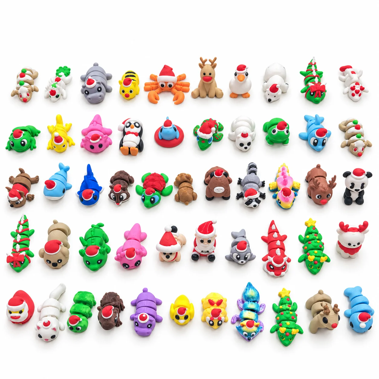 20/30/50Pcs 3D Printed Christmas Hat Animal Model Joint Movable Cartoon Figurine Ornament…