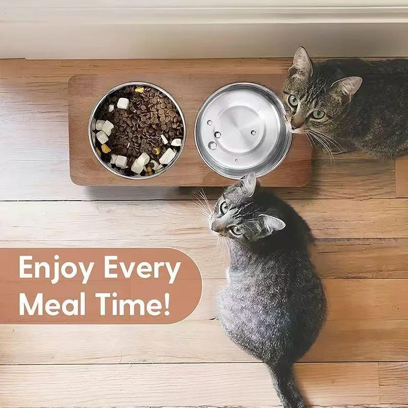 Double-bowl Slanted-neck Cat Feeding Stand
