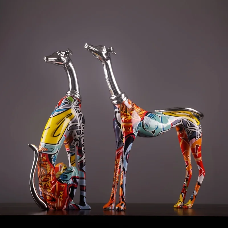 1pc Art Deco Resin Dog Sculpture - Colorful Abstract Animal Figurine for Tabletop Decor For Thanksgiving, Christmas,Decor