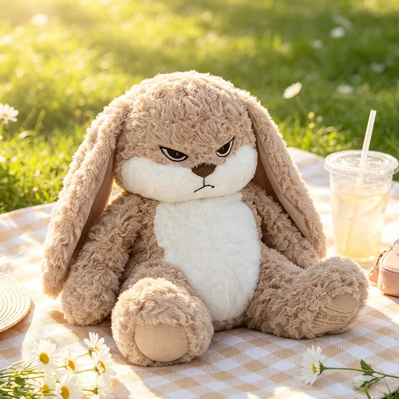 Cute Angry Bunny Plush Doll Long Ears Soft Stuffed Cartoon Rabbit Hug Pillow Bedroom Sofa…