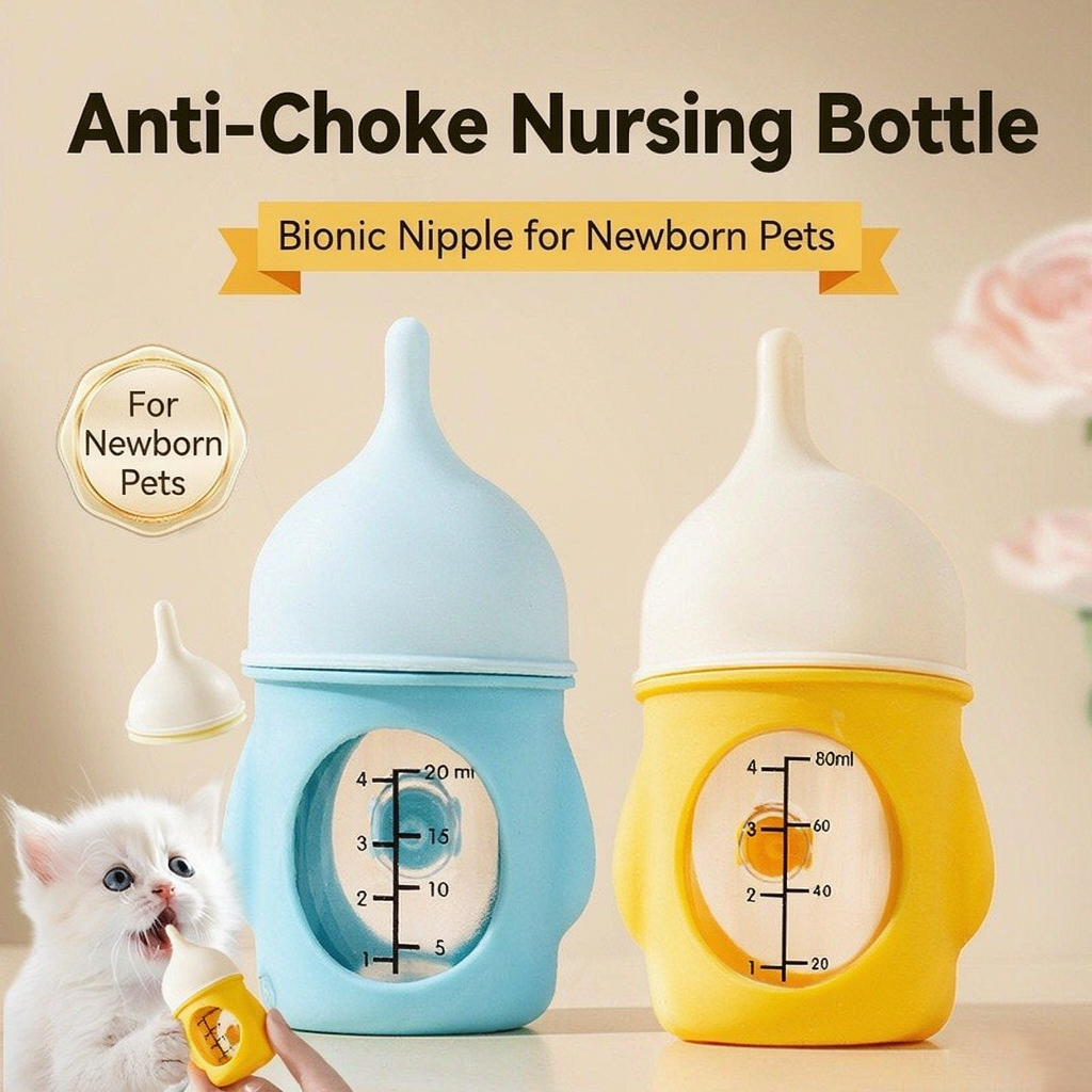 20ML 80ml Bionic Anti-Choke Pet Nursing Bottle For Newborn Puppies & Kittens, Silicone…