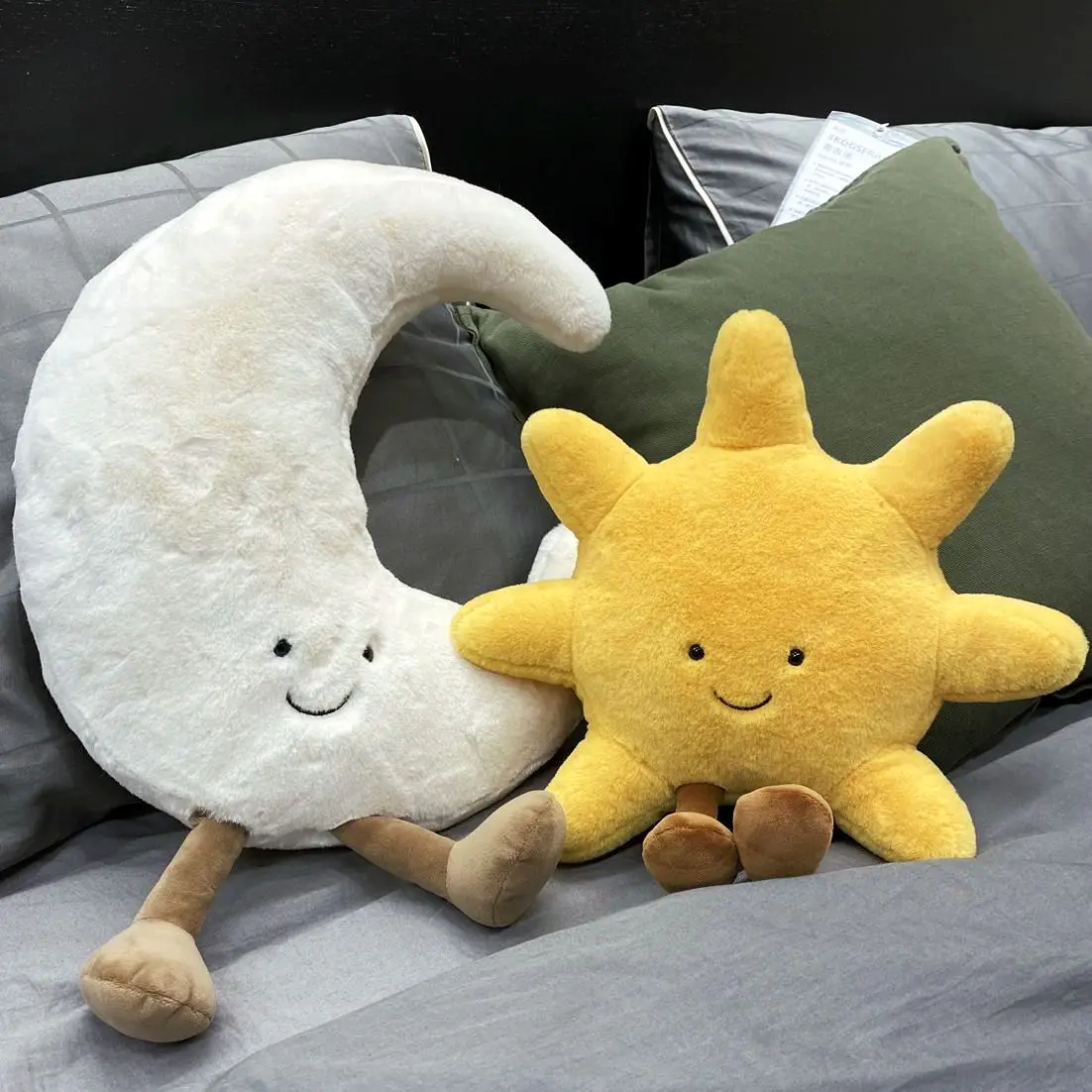 Adorable Smile Face White Moon Yellow Sun Plushie Stuffed Cute Cartoon Weather Plush Toy…