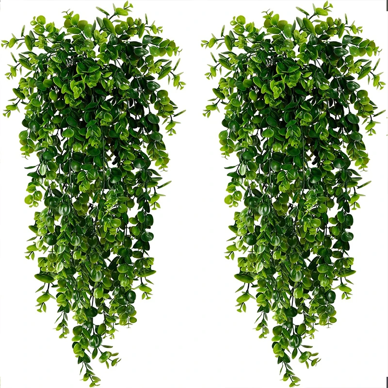 Artificial Hanging Plants Faux Eucalyptus Leaf Greenery Vine Outdoor UV Resistant Plastic…
