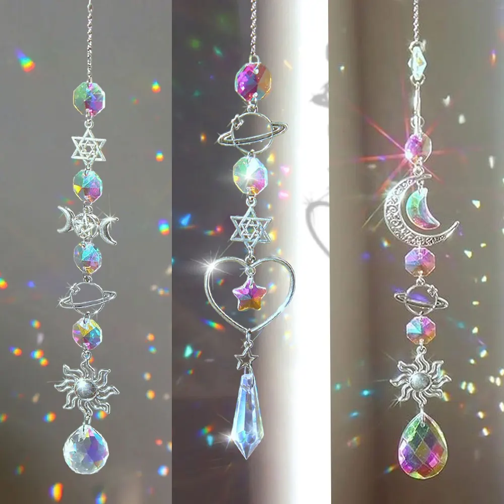Crystal Wind Chime Rainbow Maker Sun Catcher Dream Catcher Pendant Home Garden Decor Wind…