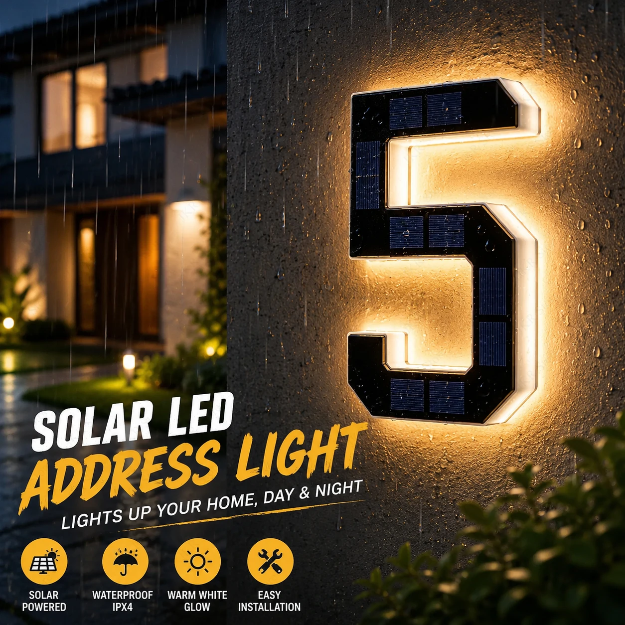 Solar LED House Number Sign Waterproof Address Light Plate with Sensor for Outdoor Home…