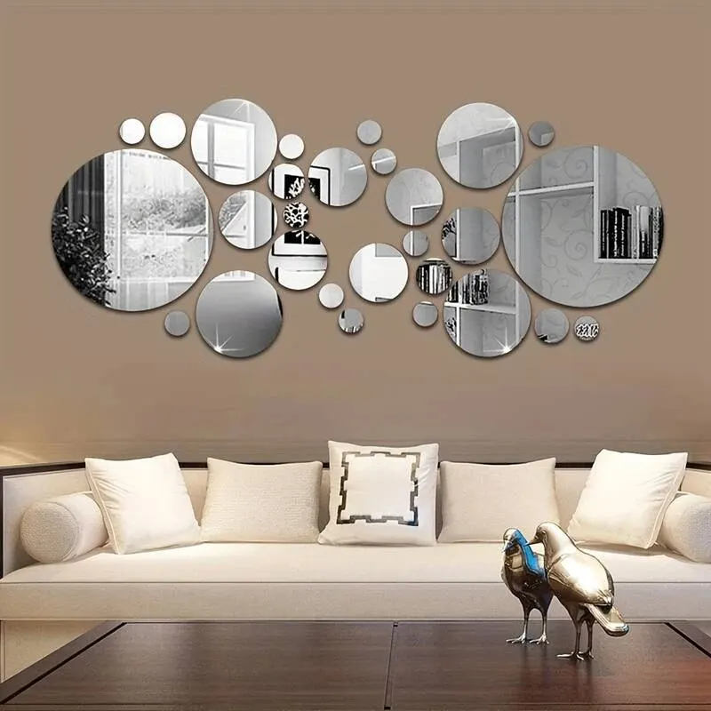 26-Pack 3D Acrylic Mirror Wall Sticker, round Mirror, DIY Bedroom, Bathroom and TV…