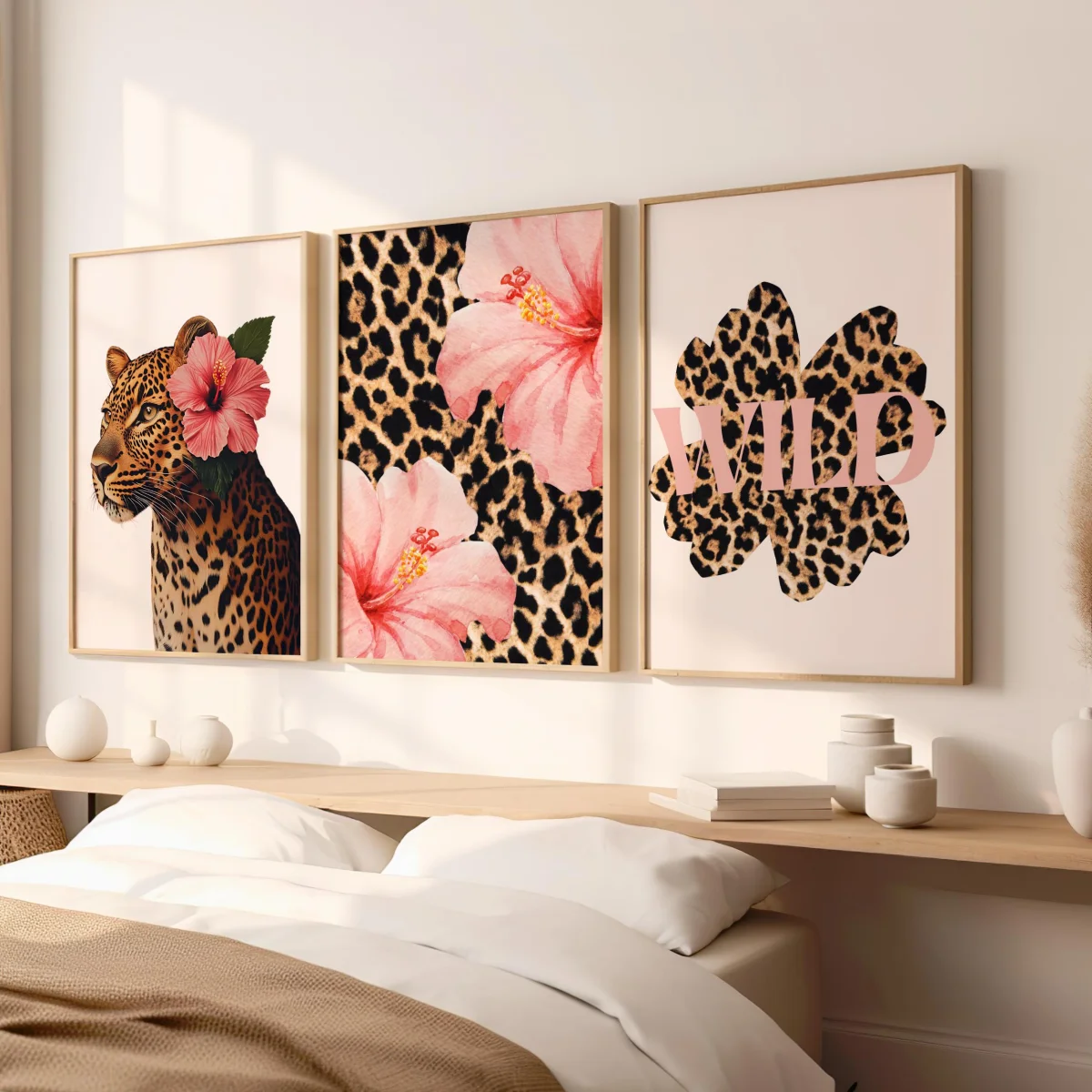 1/3pcs Funky Y2K Leopard Hibiscus Flower Pink Cheetah Canvas Print Poster Vintage…
