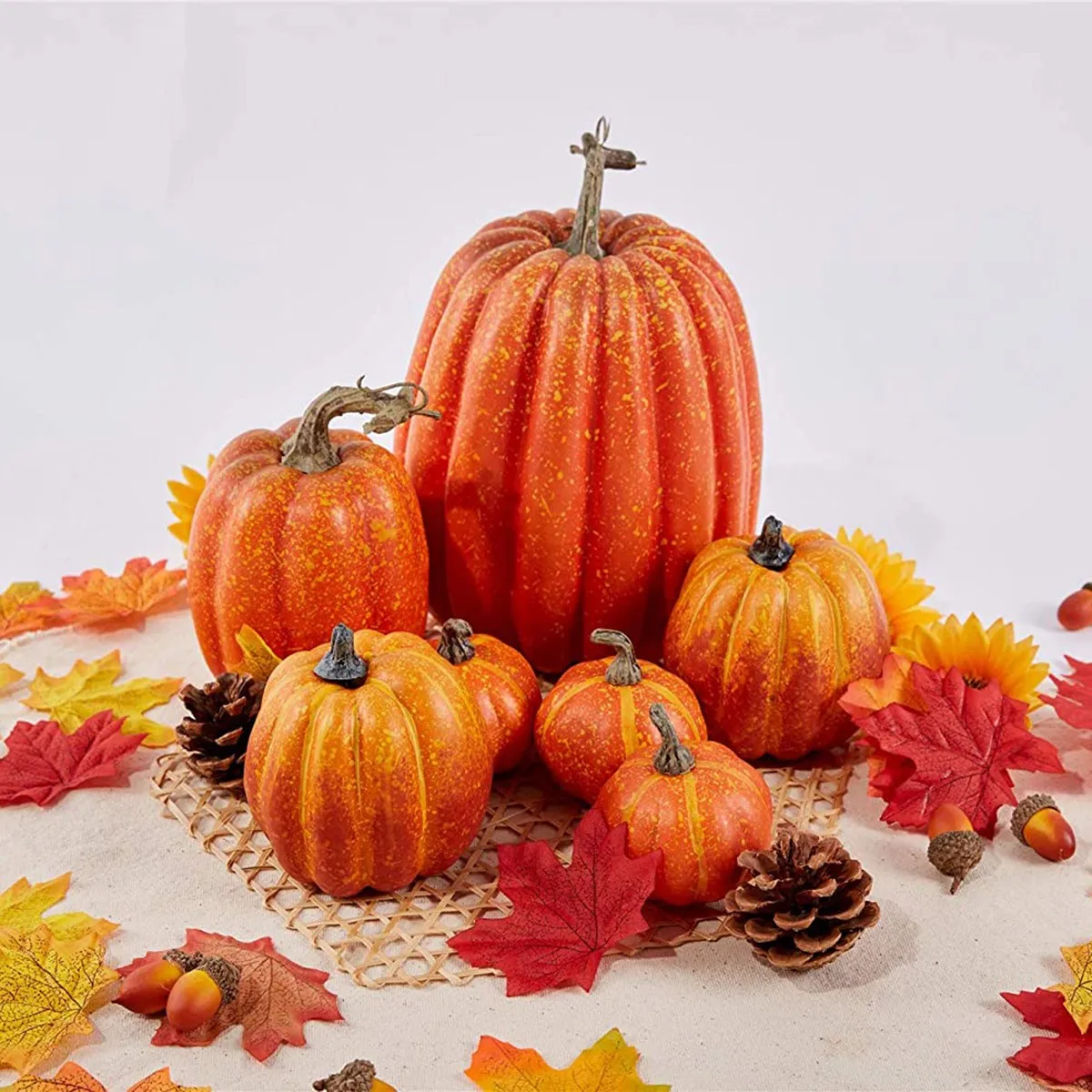 7-Pack Decorative PUmpkins White Artificial PUmpkins For Halloween Fall Decorations…