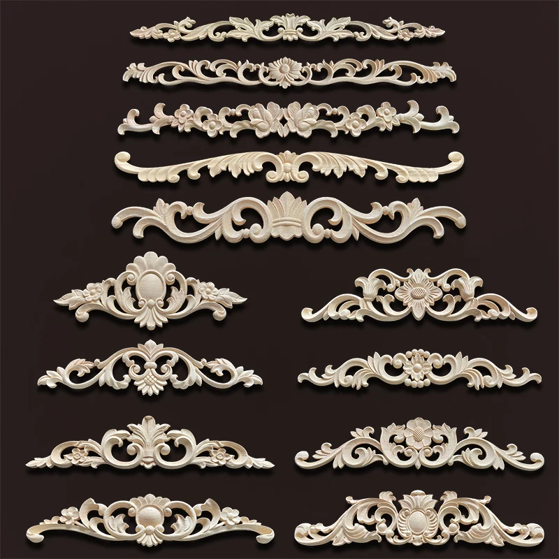 Wood Decorative Long Carved Onlay Applique Decal Floral Decoration For Home Wooden…