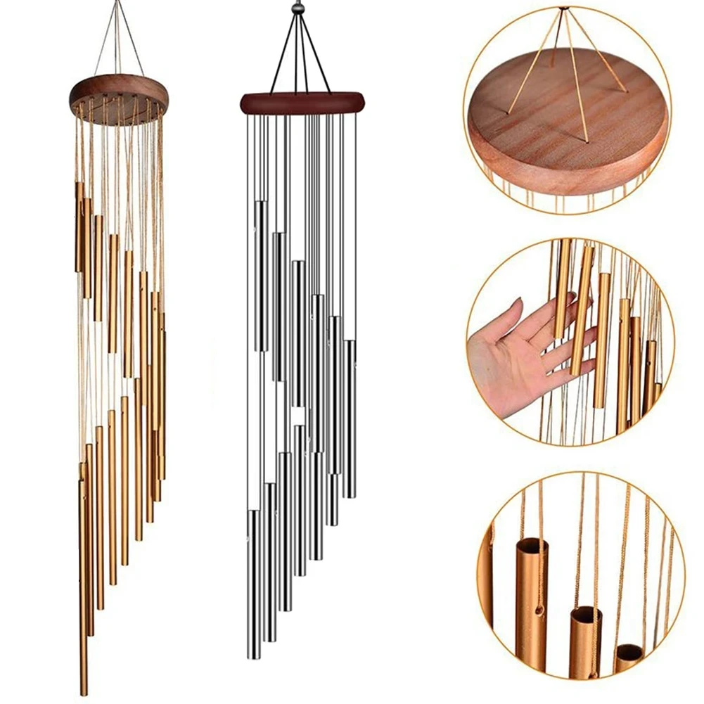 1-Pack 12 Tubes Aluminum Alloy Wind Chimes with Hook Gold/silver Bells for Outside Home…