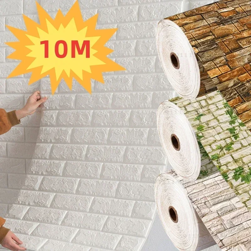 70cmx1/5/10m 3D Wallpaper Decoration Self-adhesive Antique Foam Brick Wallpaper Living…