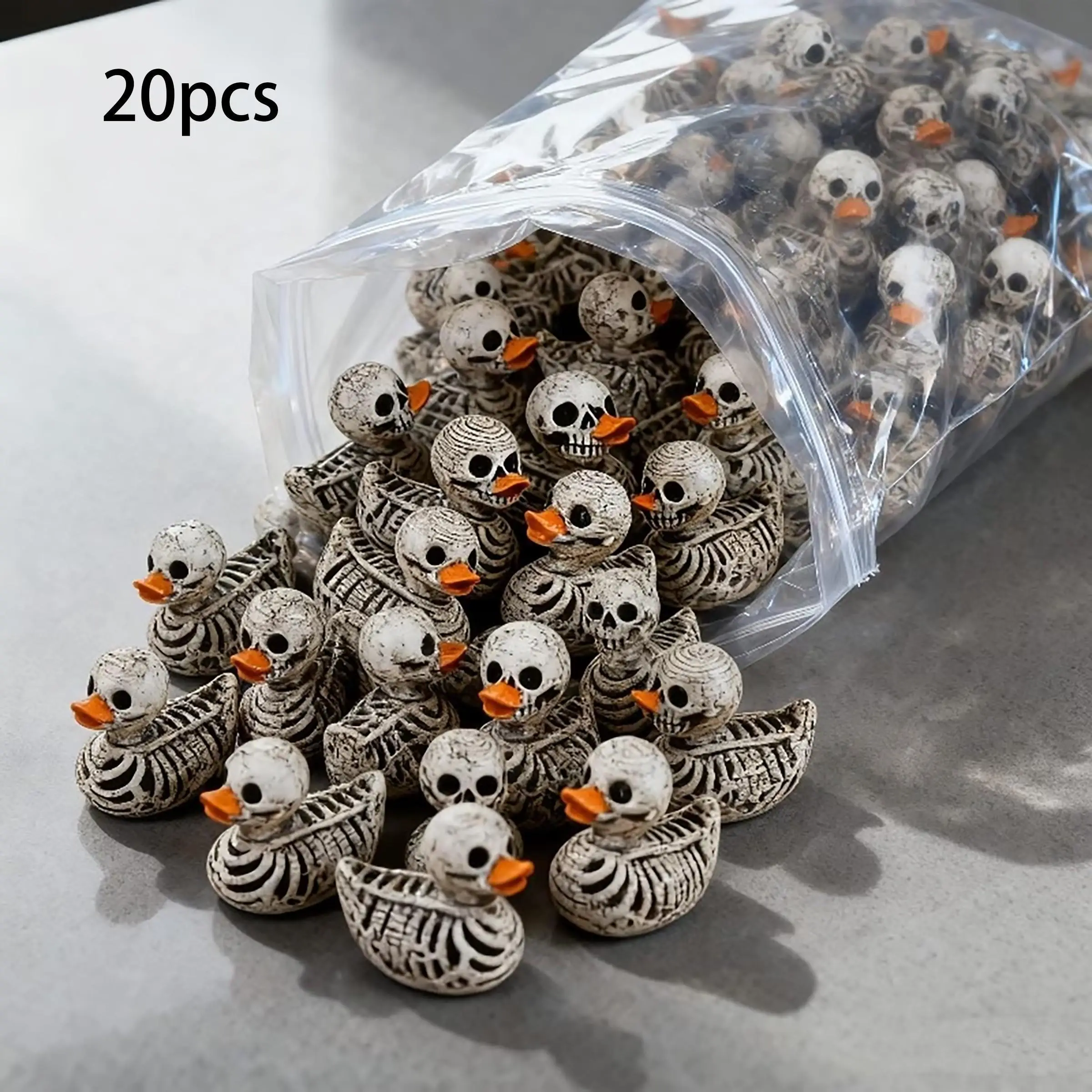 20-Pack 0.6in Gothic Cute Skull Ducks - Resin Figurines for Halloween, Gothic Home…
