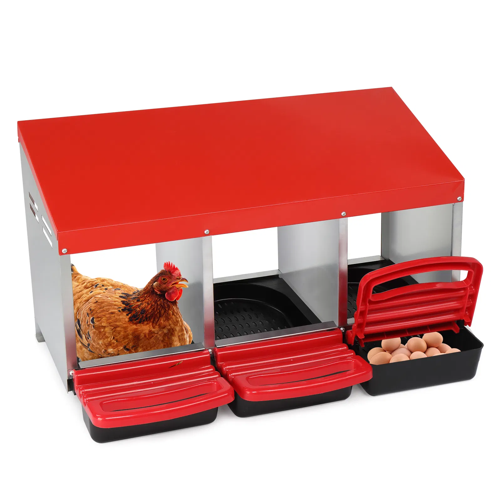 3 Compartment Roll Out Chicken Nesting Box with Plastic Basket, Egg Nest Box Chicken…