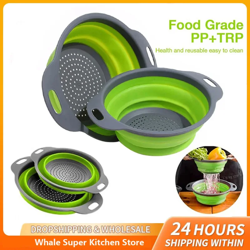 Silicone Folding Drain Basket Fruit Vegetable Washing Basket Foldable Strainer Colander…