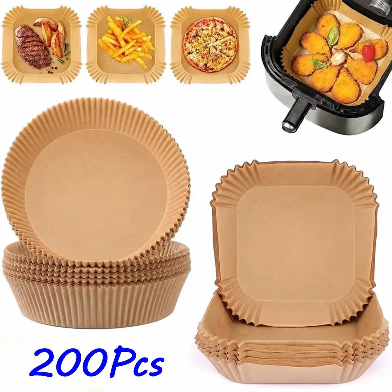 50/100/200Pcs Air Fryer Baking Paper Non-Stick Airfryer Baking Papers Round Air-Fryer…