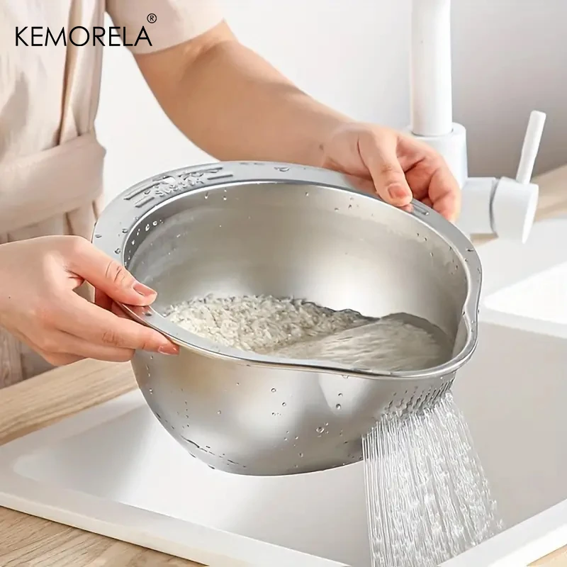 Rice Washer Strainer Bowl Stainless Steel 304 Rice Washing Bowl Rice Sieve Colander Fruit…