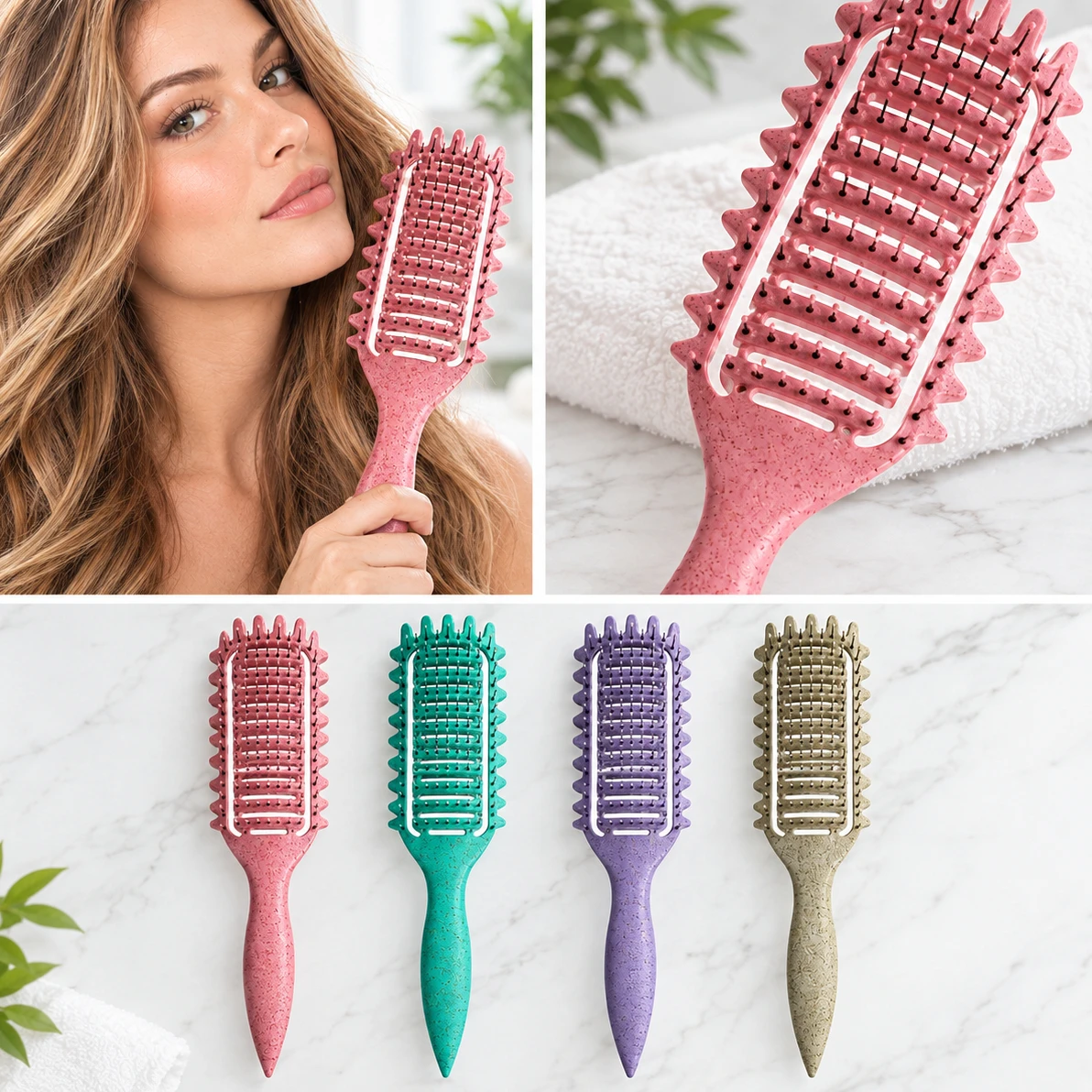 3-in-1 Curl Define Styling Brush Hollow Out Detangling Hair Brush Tangled Hair Comb…