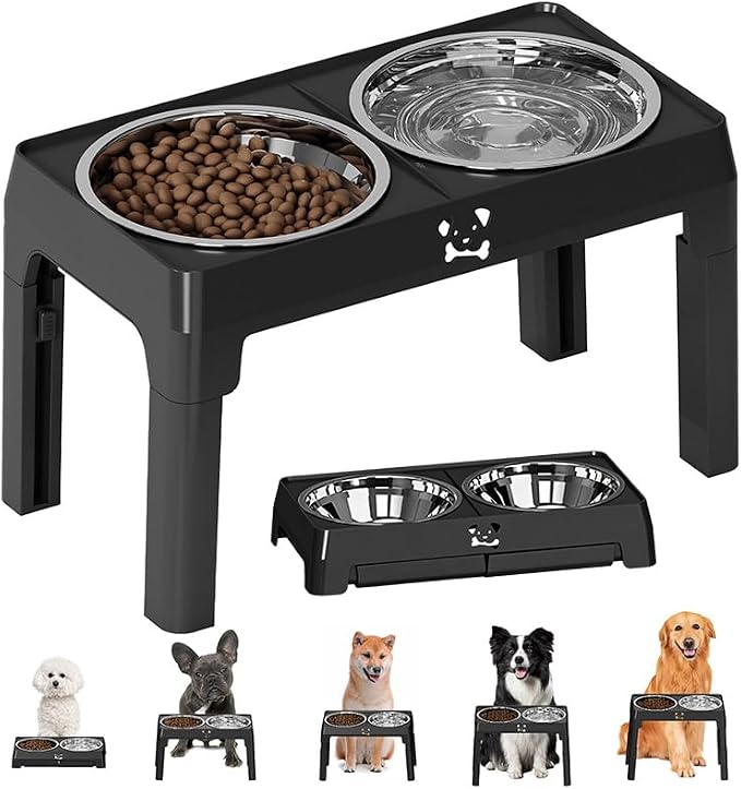 Elevated Dog Bowl 2 Stainless Steel Bowls, 5 Height Adjustable Stands Pet Medium And…