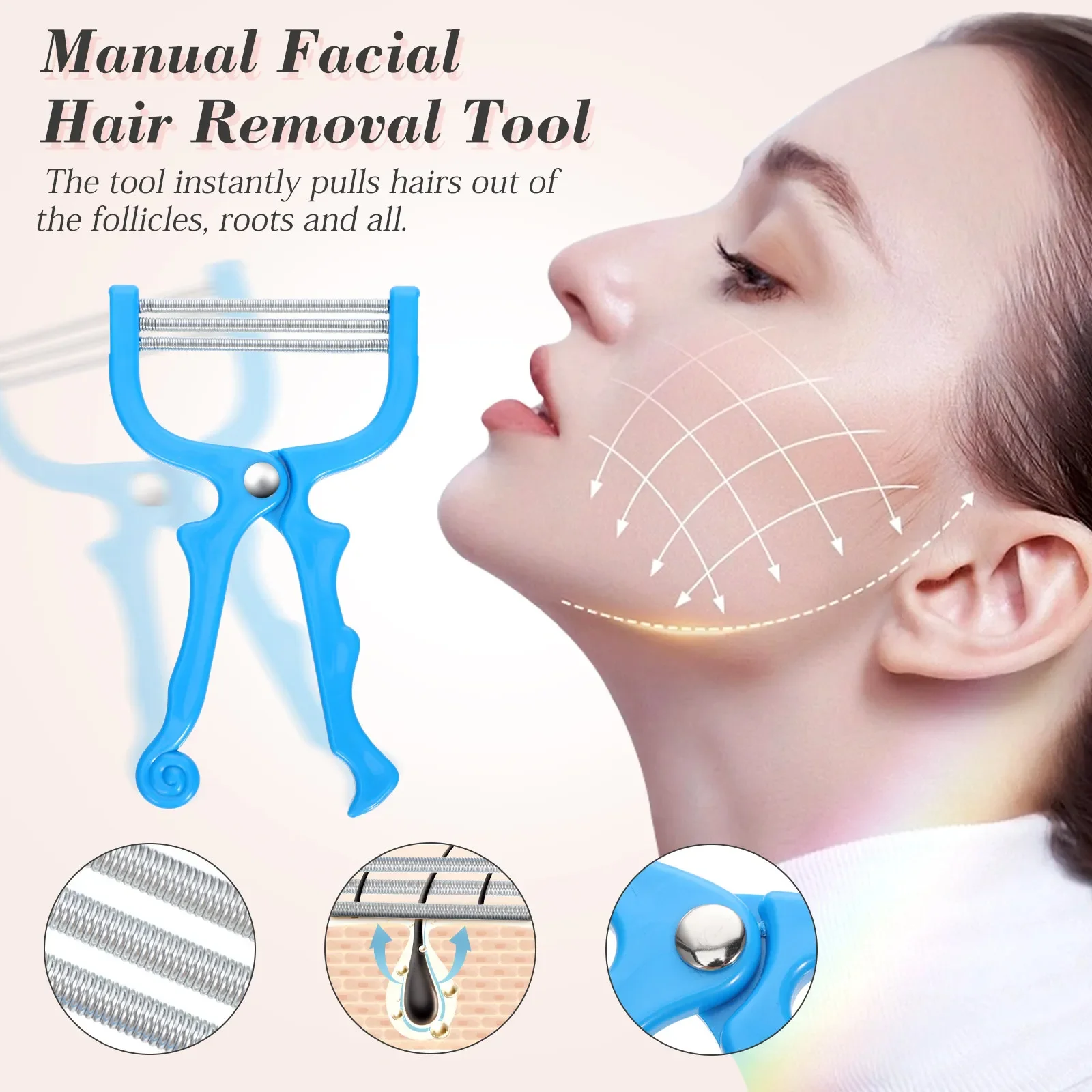 Facial Hair Removal Device Safe Handheld Spring Roller Type Women'S Facial Hair Removal…