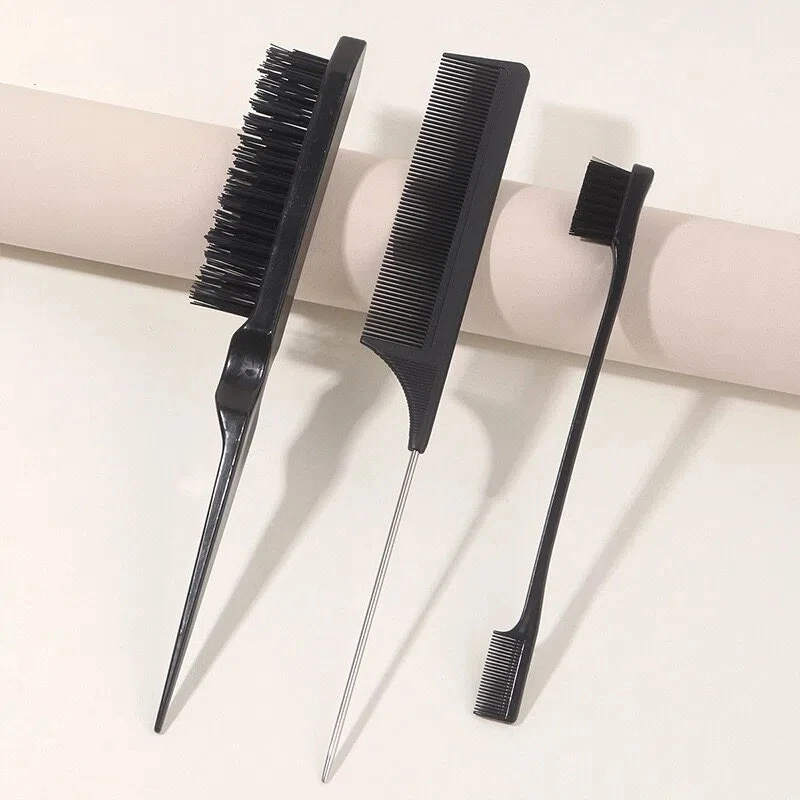 3-piece Hair Styling Comb Set with Triple Tear Hair Brush, Mouse Tail Comb Edge Brush…