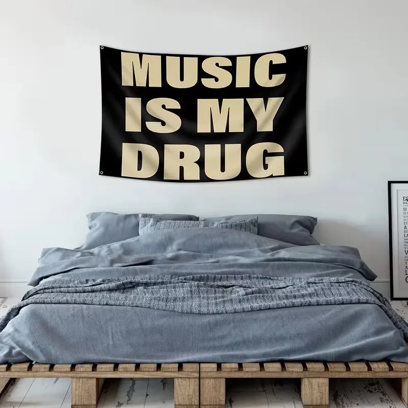 1-Pack Music Is My Drug quote tapestry, designed for music lovers, features a minimalist…