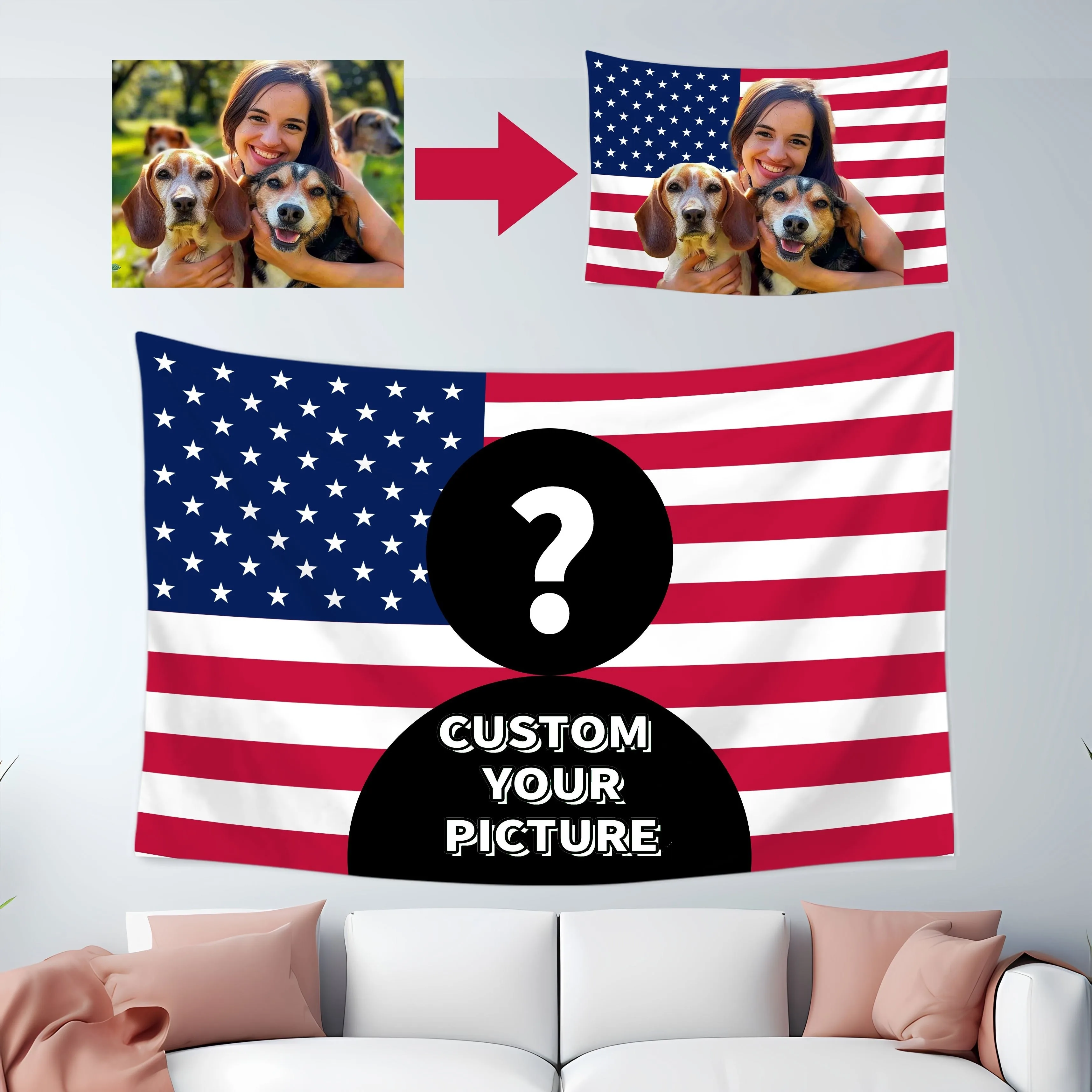 Custom Pink Or Blue American Flag Personalized with Your Image, Fun Tapestry Poster for…