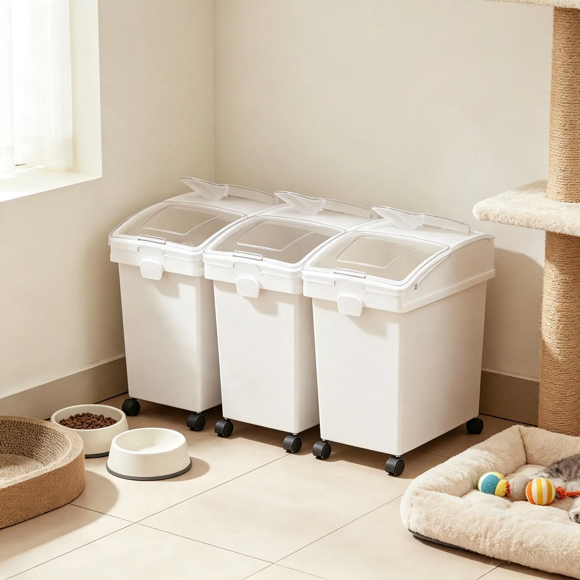 3-Pack 25L Large Rice Storage Container, Airtight Dog Food Dispenser Bin with Wheels & 3…