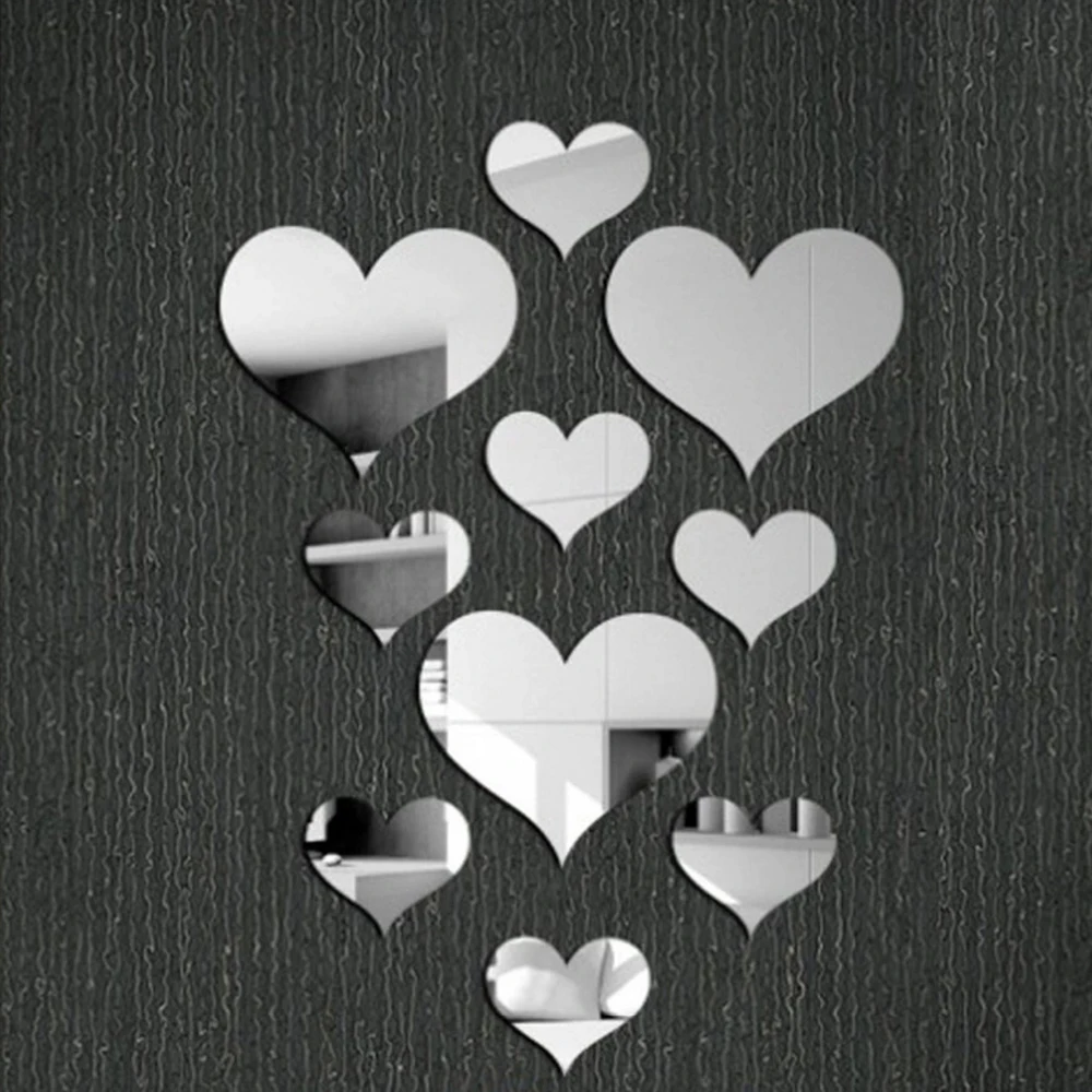 10-Pack Set Durable Love Heart Stickers Wall Sticker Mirror Mural 3D Decal Simple DIY…