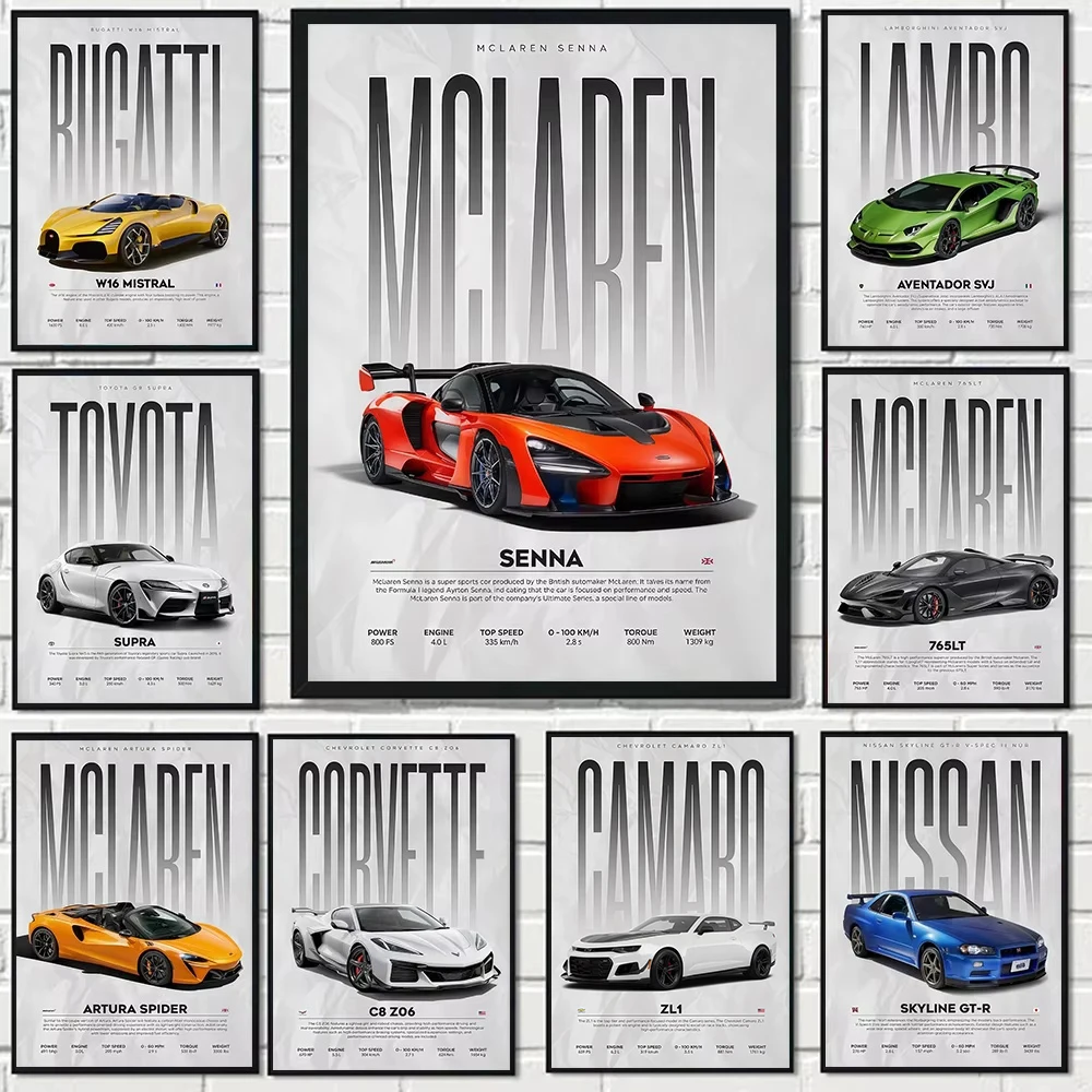 Modern Famous Cars W16 750S Canvas Painting Wall Art Fashion Luxury Sports Car Poster…
