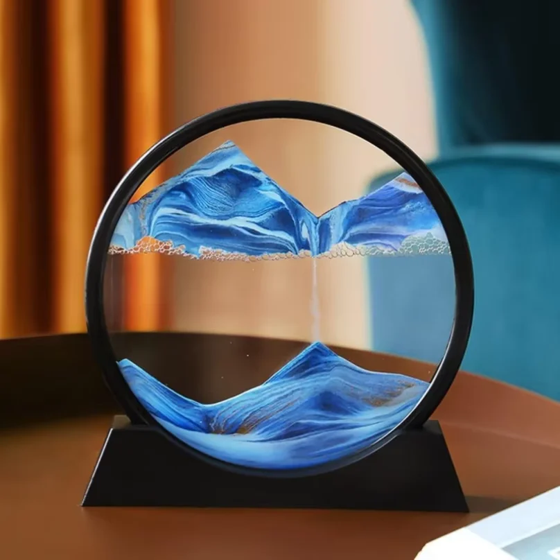 3D Hourglass Quicksand Moving Sand Art Picture Round Glass Deep Sea Sandscape Craft…