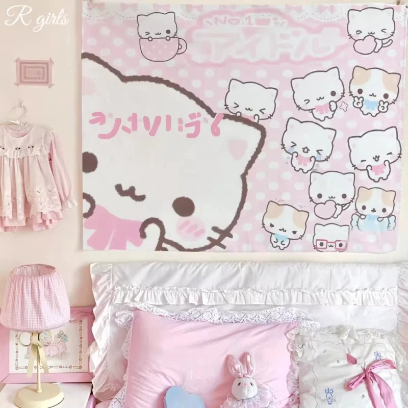 Super Cute Kitten Print Tapestry, Indoor Wall Hanging Decor for Bedroom Dorm Bedside