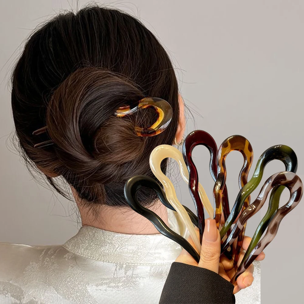 U-Shaped Hair Fork Fashion Tortoiseshell Acetate Acrylic Hairpin Geometric Headwear Hair…