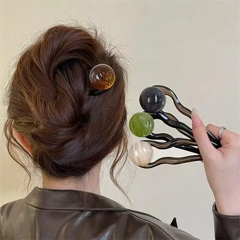 Fashion Colored Pearl U-Shaped Hair Sticks Hairpin Hair Fork Bun Sweet Trendy Acrylic…