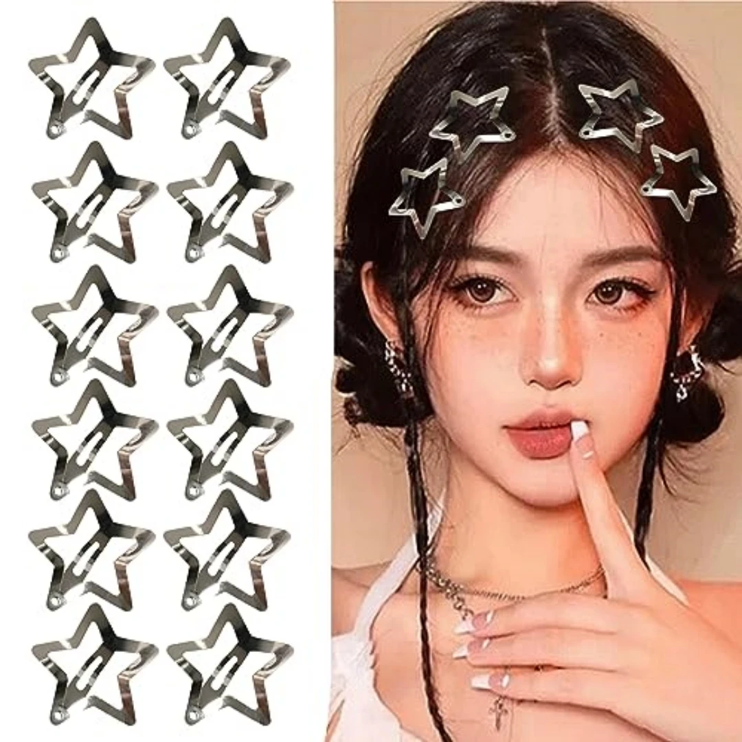5/15/30/60/100/200pcs Y2K Silver Star Hair Clips for Girls Metal Snap Clip Hairpins…