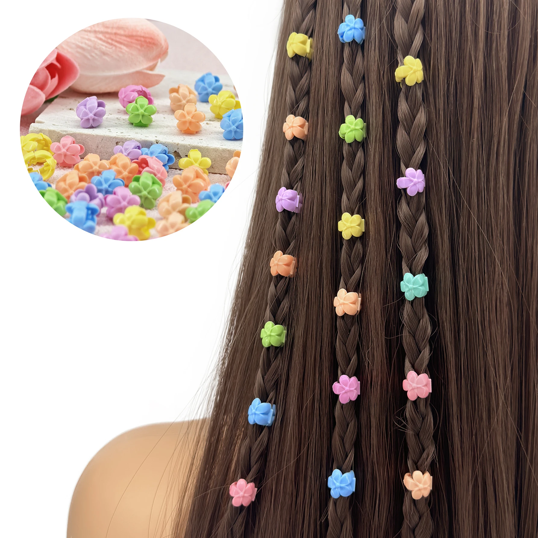 60-Pack Hair Braids Beads Headwear Cute Candy Colors Plastic summer Hair Claw Clips Hair…