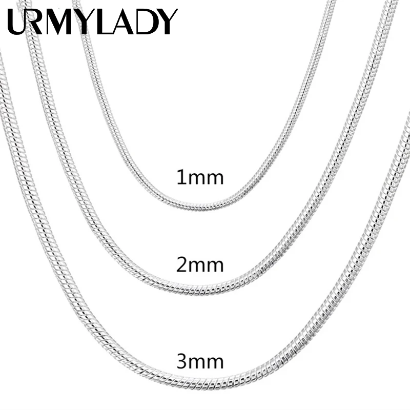 40-75cm 925 Sterling Silver 1MM/2MM/3MM solid Snake Chain Necklace For Men Women Fashion…