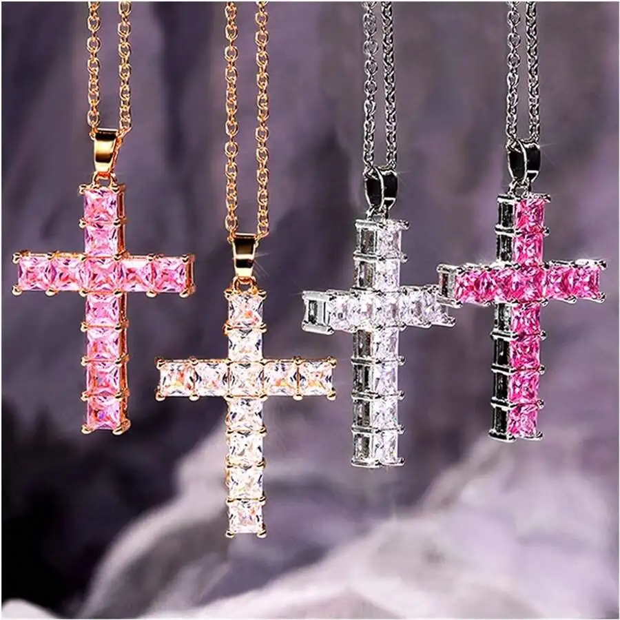 Fashion Necklaces Female Pendants Gold Multi Color Crystal Jesus Cross Pendant For Women…