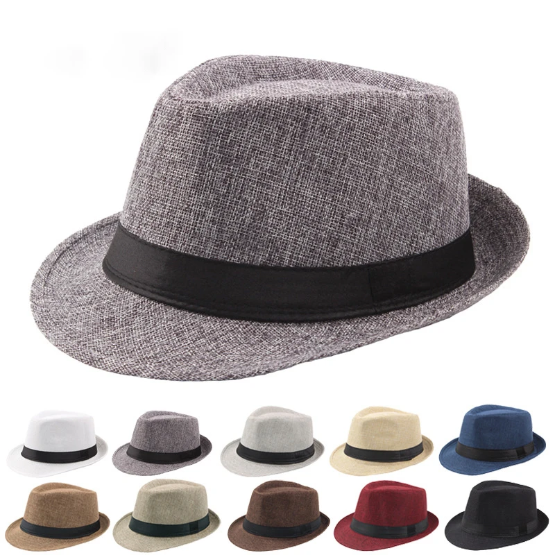 Trendy Wide Brim Men Straw Hat Women Summer Solid Color Fedoras Jazz Sun Cap Outdoor…
