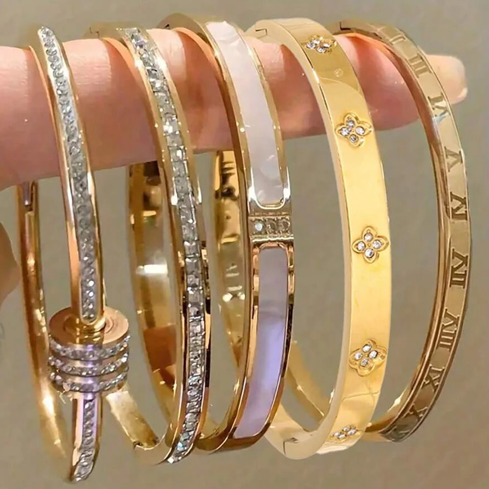 ZAKOL 5/1pcs Sparkling Zirconia Inlaid Stainless Steel Bracelet Set for Women Stackable…