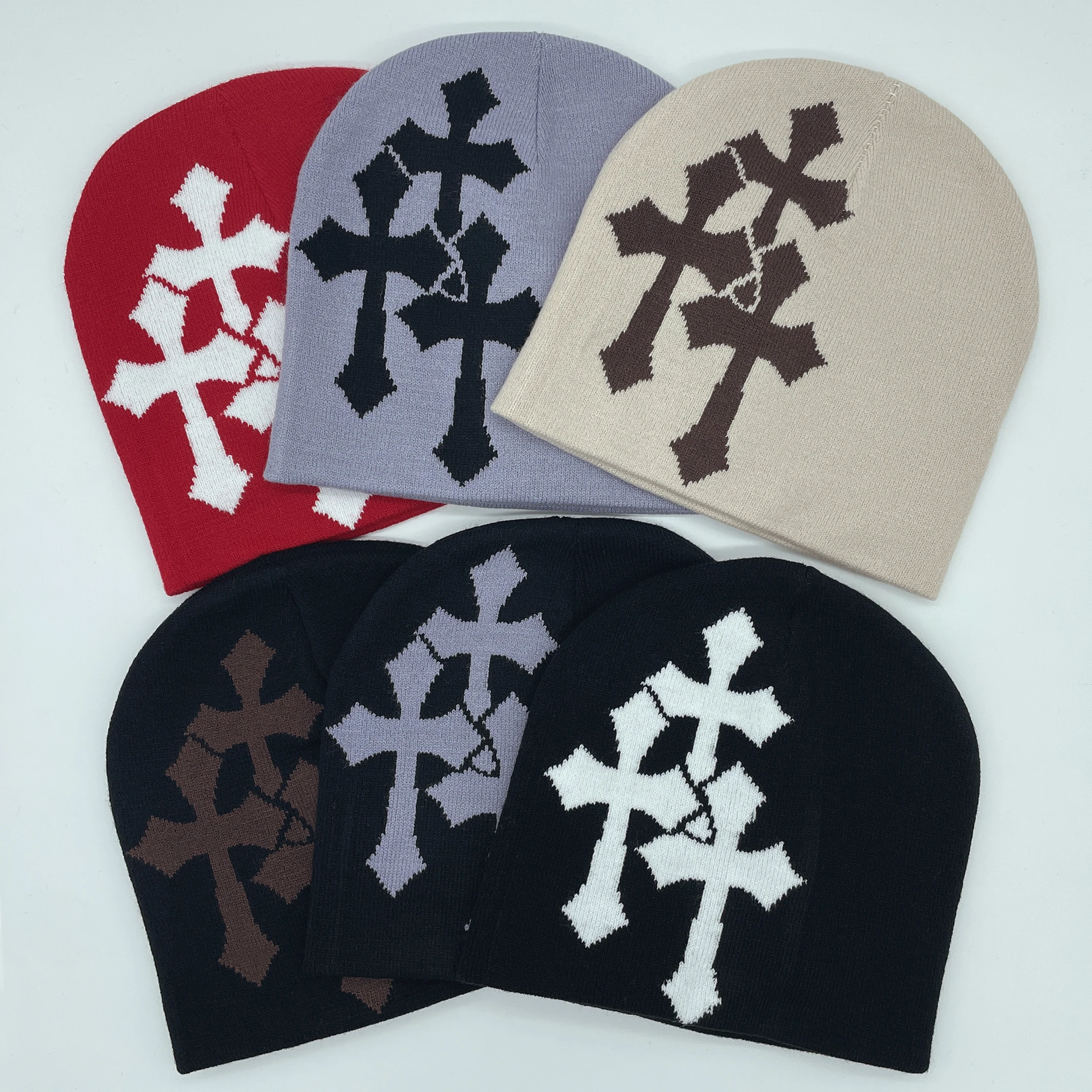Y2K Crucifix Jacquard Knitted Hat, European And American Popularity Hip Hop Hat, Street…