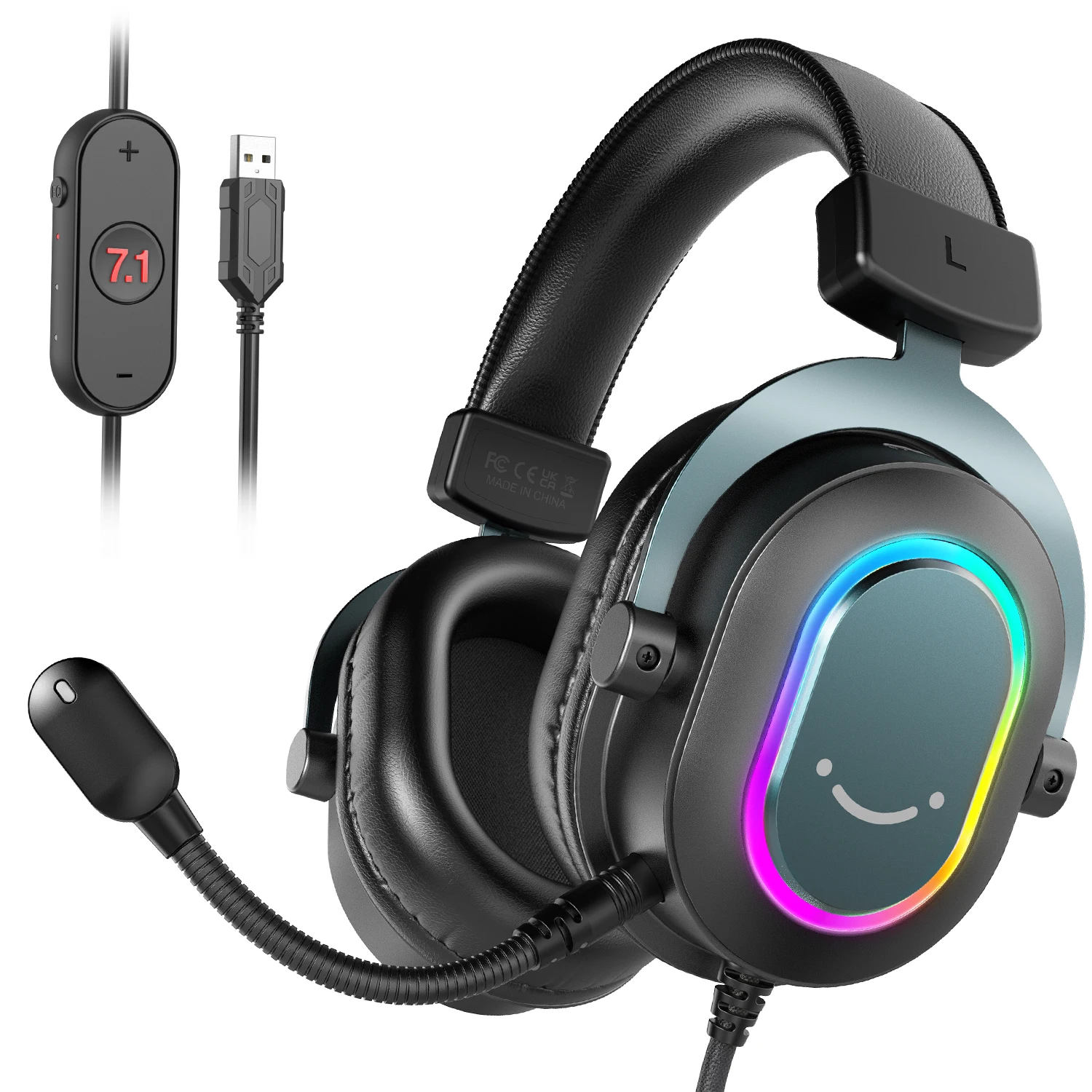 Fifine Dynamic RGB Gaming Headset with Mic Over-Ear Headphones 7.1 Surround Sound PC PS4…