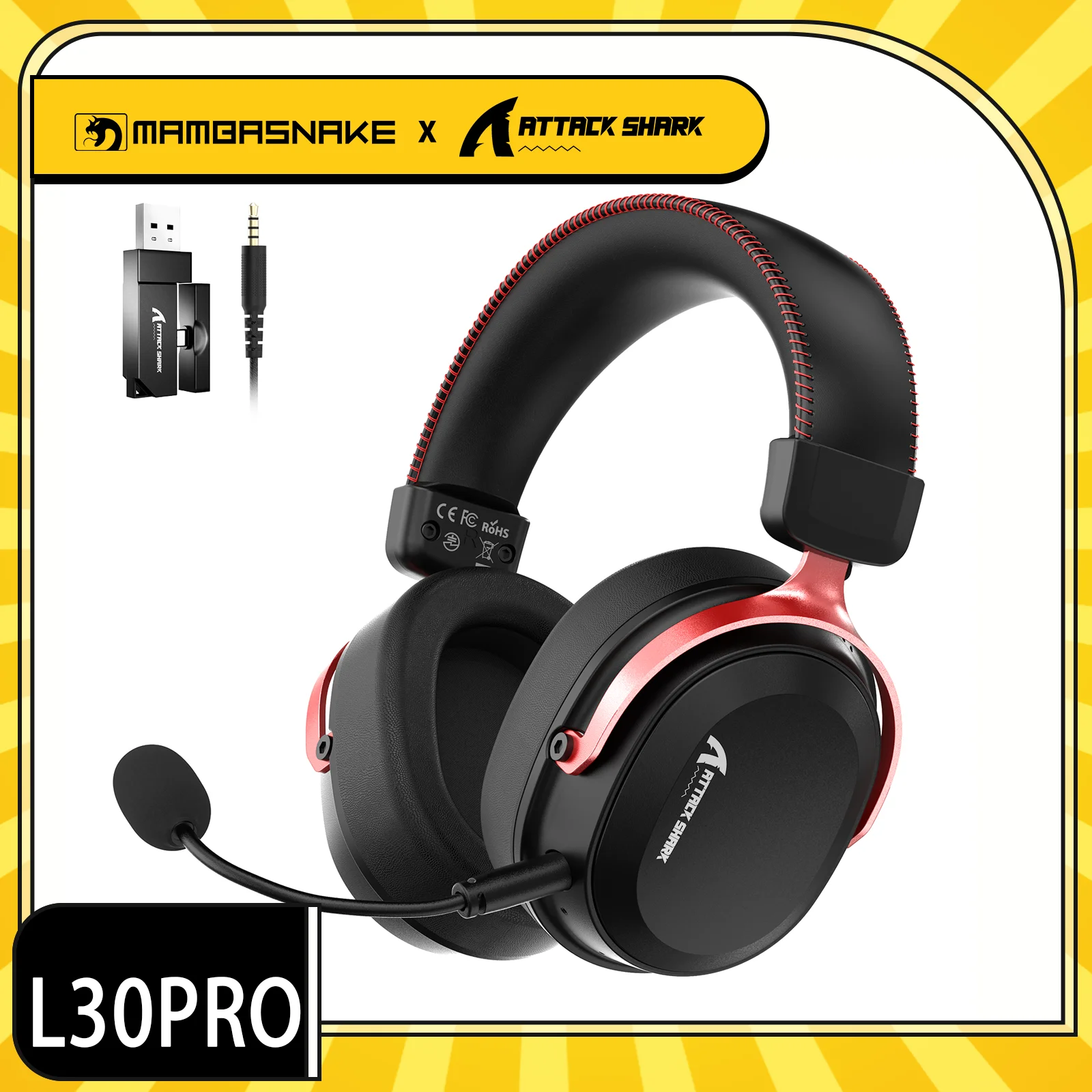 ATTACK SHARK L30PRO Wireless Gaming Headset,7.1 Surround Sound, 50mm Drivers,20ms Low…