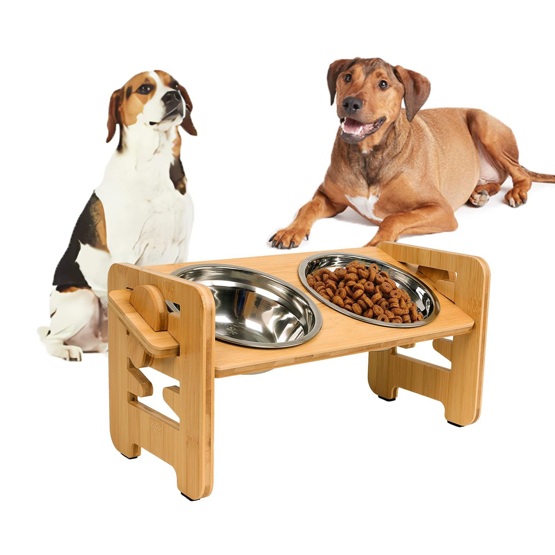 Bamboo And Wood Cat And Dog Bowl Rack, Pet Double-bowl Food And Water Bowls, For Small To…